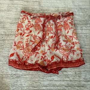 Linen Floral High Waist Shorts